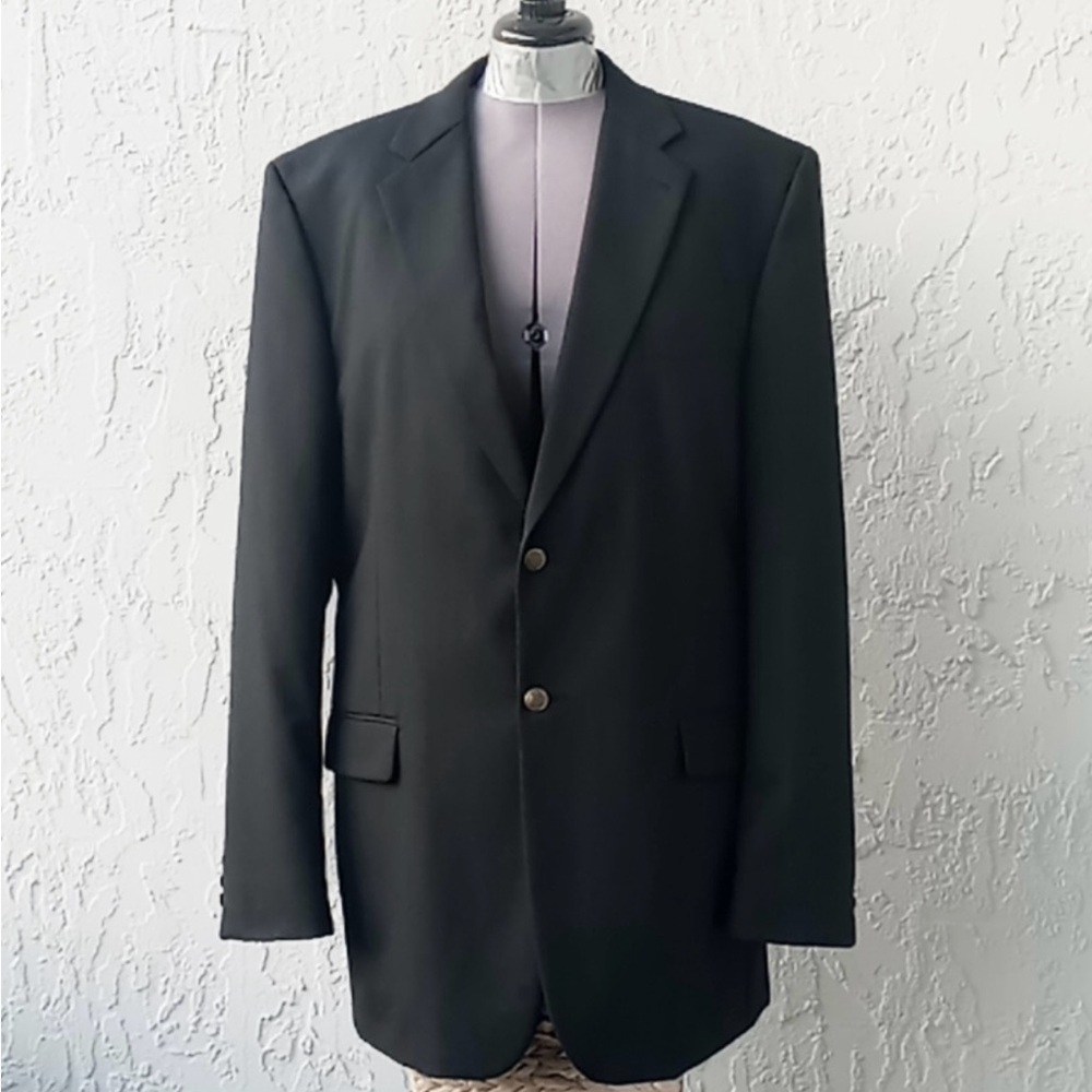Vintage Black Wool Blend Blazer Men's 44R Brass Buttons Formal Wool Sport Coat - Picture 4 of 12